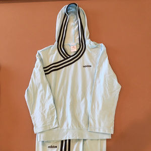 Adidas workout set, sz M, baby blue/black trim